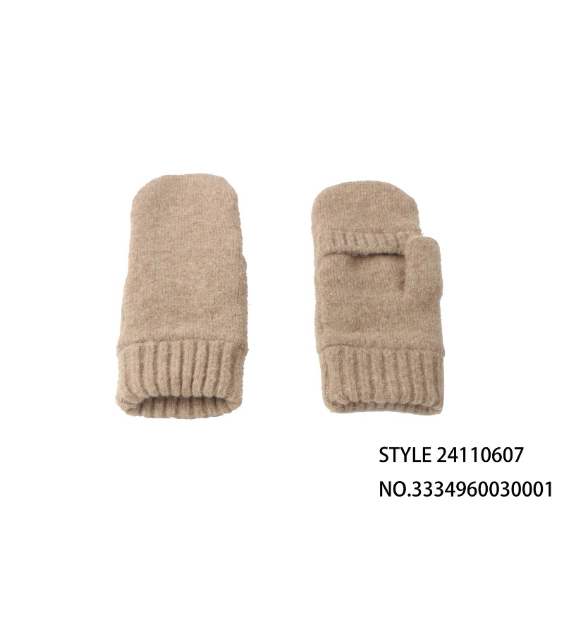 米色半指翻盖针织手套