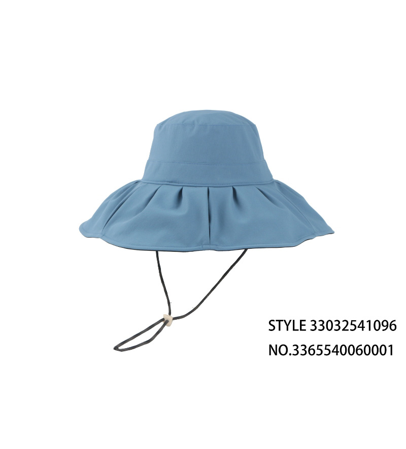 蓝色褶皱宽檐防晒帽