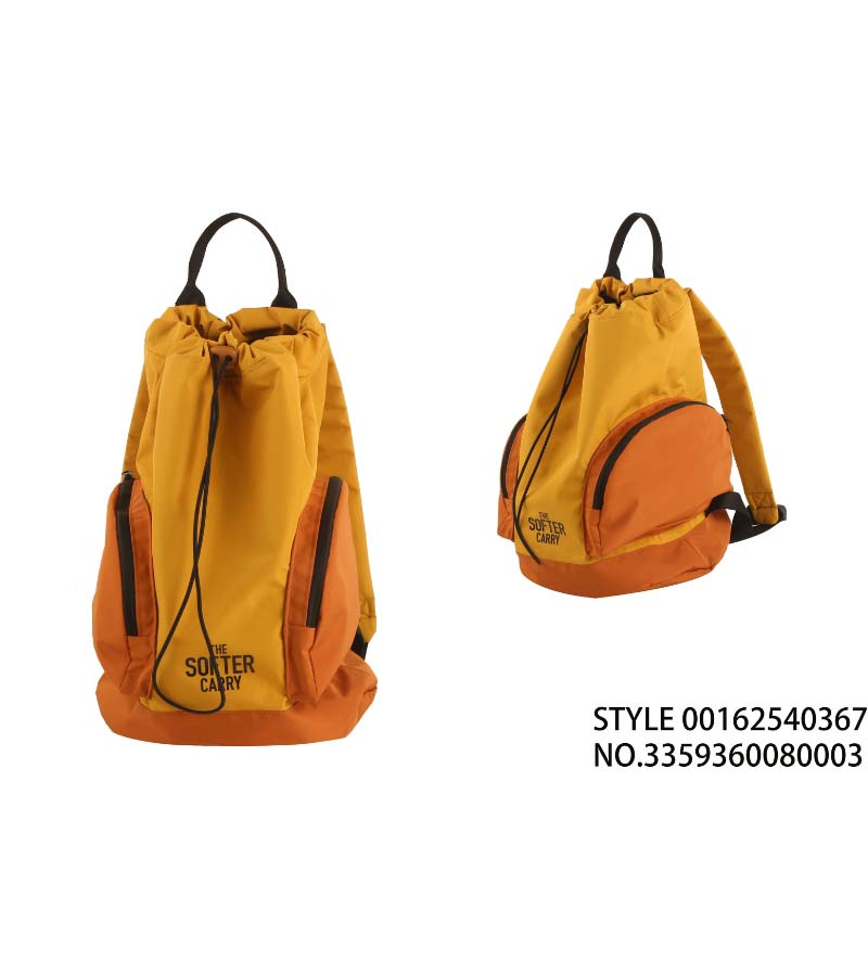 橙黄拼色抽绳双肩包