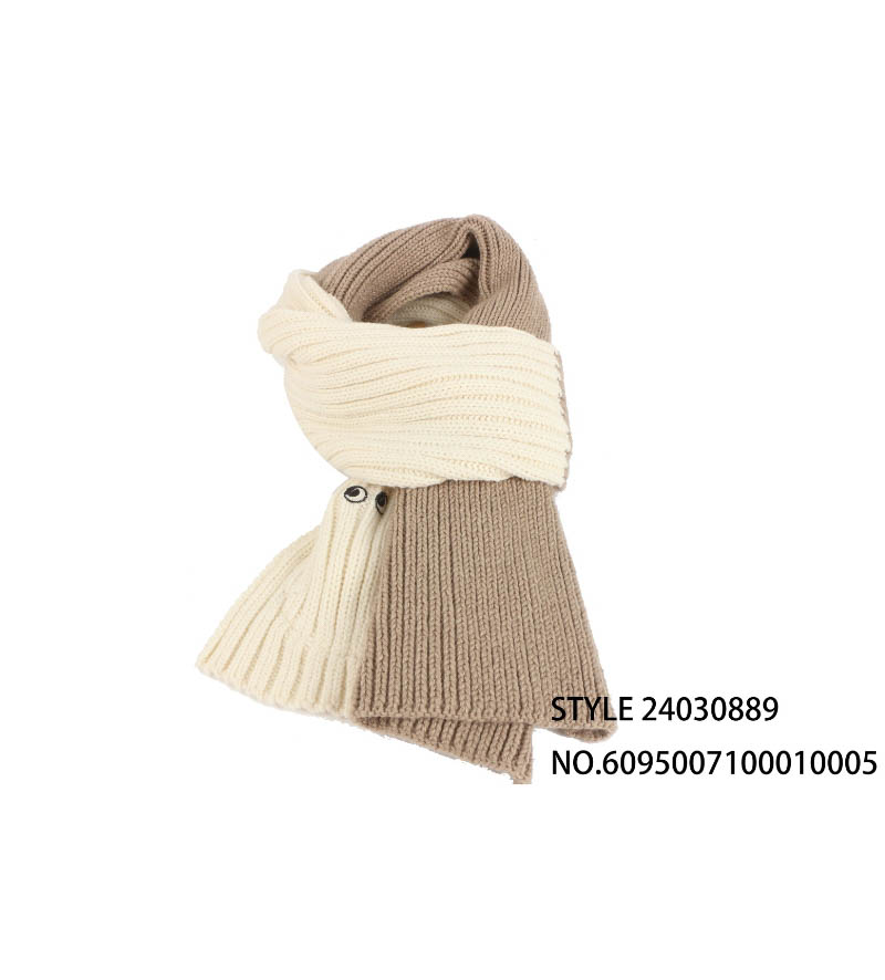 双色拼接针织围巾 